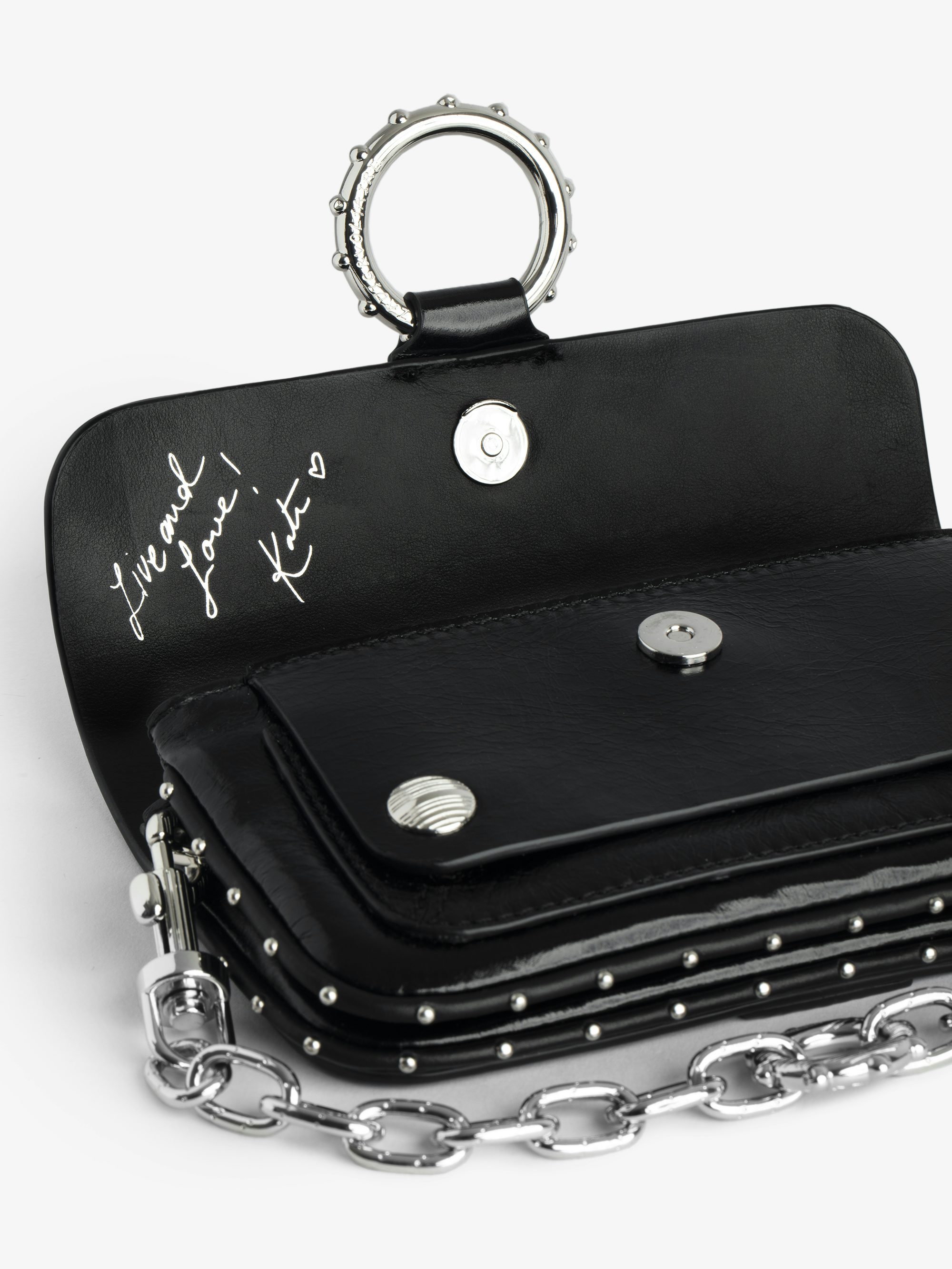 Kate Wallet Bag - Mini bag in vintage-effect leather with a metal ring and chain.